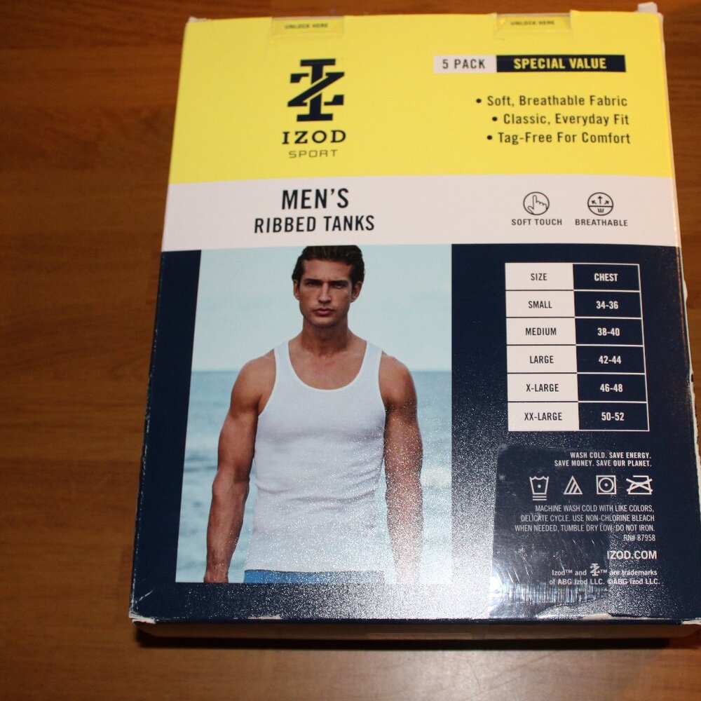 NWT IZOD Sport White Ribbed Tanks 5 Pack Men's L Undershirts T-Shirts Tag Free - Picture 3 of 9